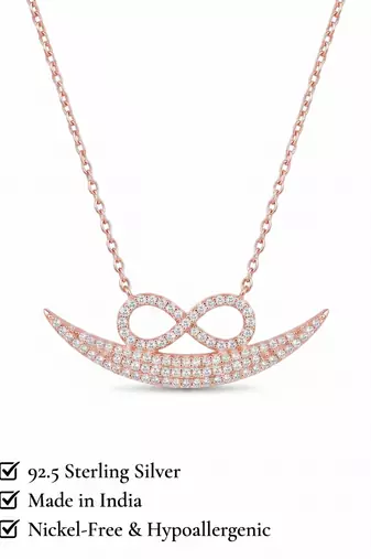 925 Sterling Silver Rose Gold  Infinity Crescent Moon Pendant Necklace Set  for Women