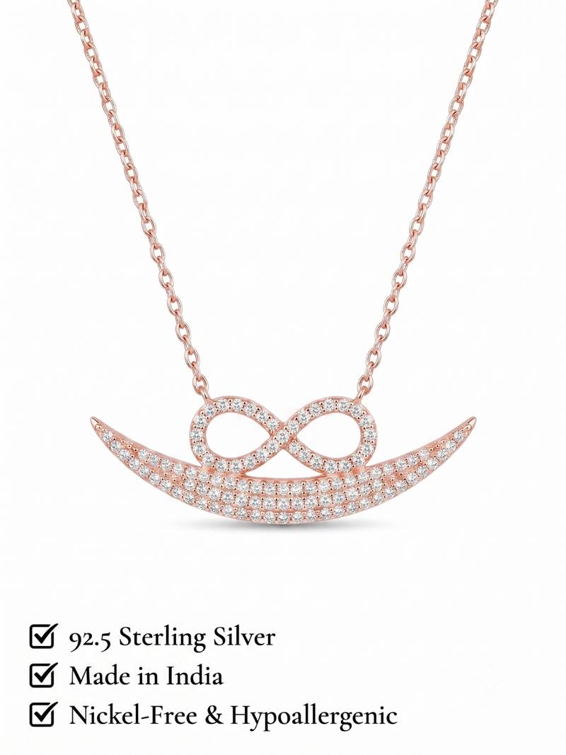 925 Sterling Silver Rose Gold  Infinity Crescent Moon Pendant Necklace Set  for Women