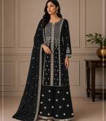 Balck zari work straight kurta with bottom & scallop dupatta set