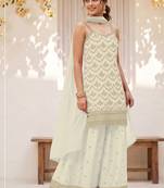 White embroidered strappy kurti sharara set