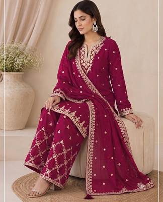 Designer red color zari work pakistani suit piece with heavy border dupatta for women 2