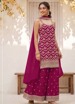 Pink embroidered strappy kurti sharara set 1