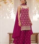 Pink embroidered strappy kurti sharara set