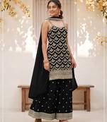 Black embroidered strappy kurti sharara set