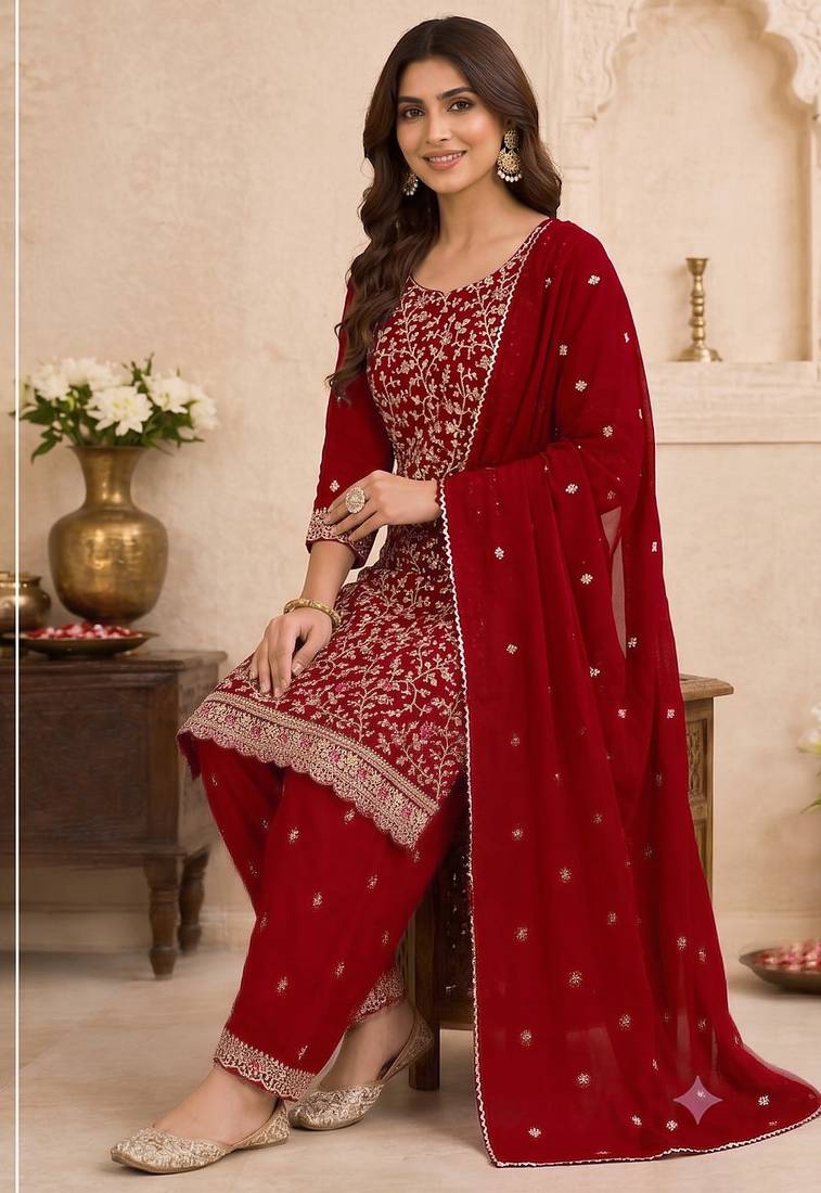 Festive wear unstitched suit with dupatta