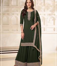 Mehendi  embroidered unstitched salwar suit material with heavy border dupatta