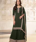 Mehendi  embroidered unstitched salwar suit material with heavy border dupatta