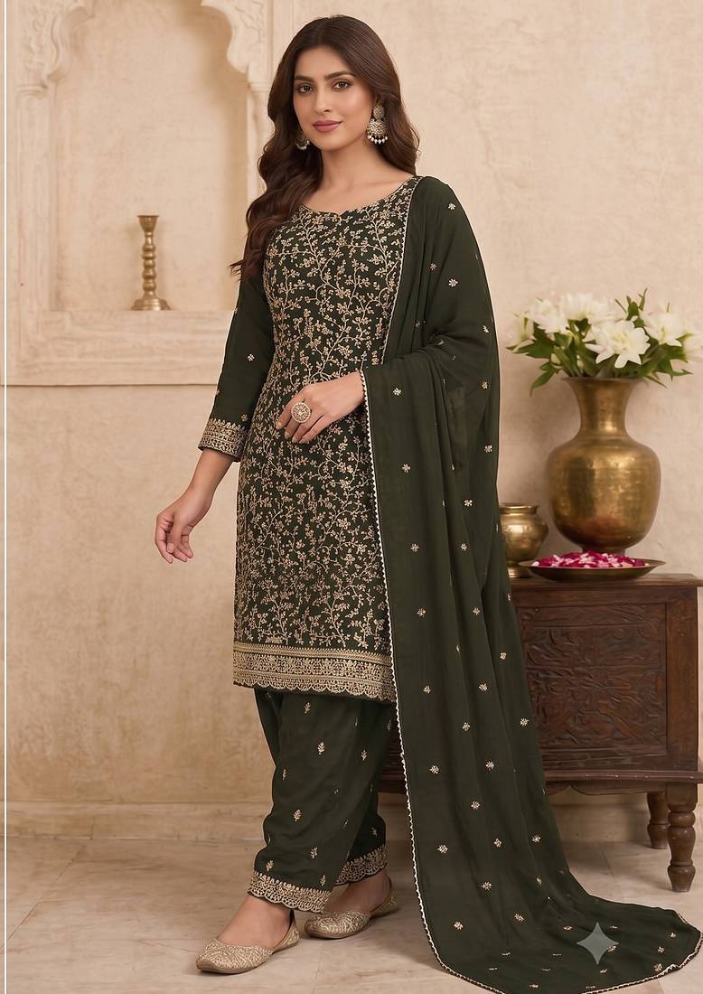 Festive wear unstitched suit with dupatta
