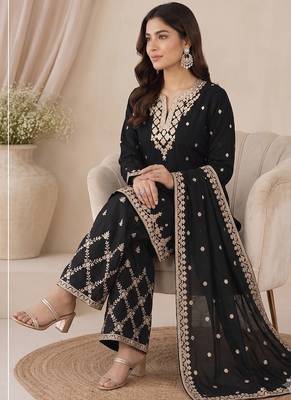 Designer black color zari work pakistani suit piece with heavy border dupatta for women 2