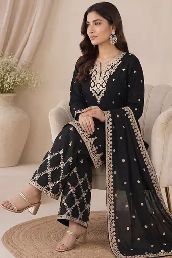 Designer black color zari work pakistani suit piece with heavy border dupatta for women