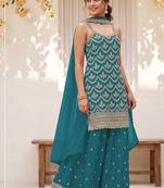 Teal embroidered strappy kurti sharara set