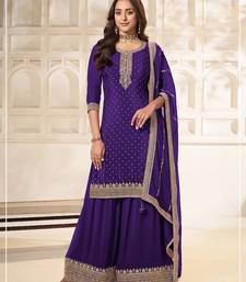 Jambli purple embroidered unstitched salwar suit material with heavy border dupatta