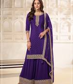 Jambli purple embroidered unstitched salwar suit material with heavy border dupatta