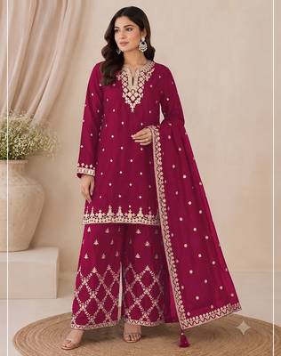 Designer red color zari work pakistani suit piece with heavy border dupatta for women 3