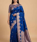 Blue semi silk banarasi  saree with floral zari work