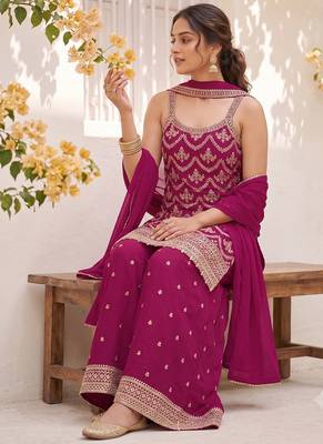 Pink embroidered strappy kurti sharara set 2