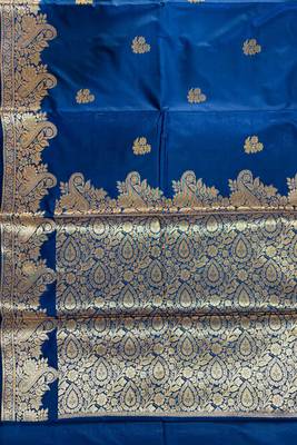 Blue semi silk banarasi  saree with floral zari work 4