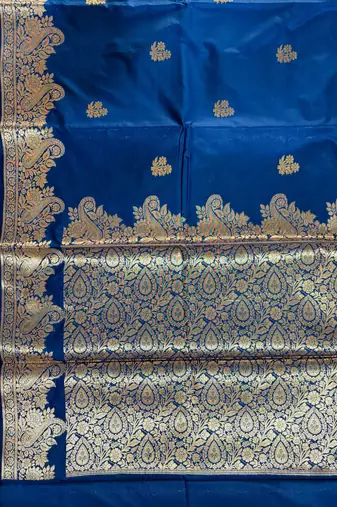 Blue semi silk banarasi  saree with floral zari work