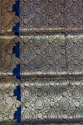 Blue semi silk banarasi  saree with floral zari work 5