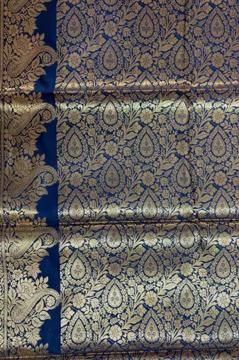 Blue semi silk banarasi  saree with floral zari work