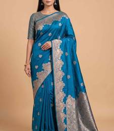 Sky blue semi silk banarasi  saree with floral zari work