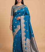 Sky blue semi silk banarasi  saree with floral zari work