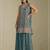 Teal georgette bandhani mirror work dress material set