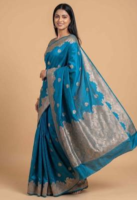 Sky blue semi silk banarasi  saree with floral zari work 3