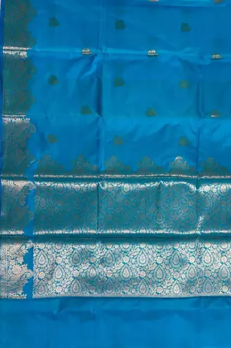 Sky blue semi silk banarasi  saree with floral zari work