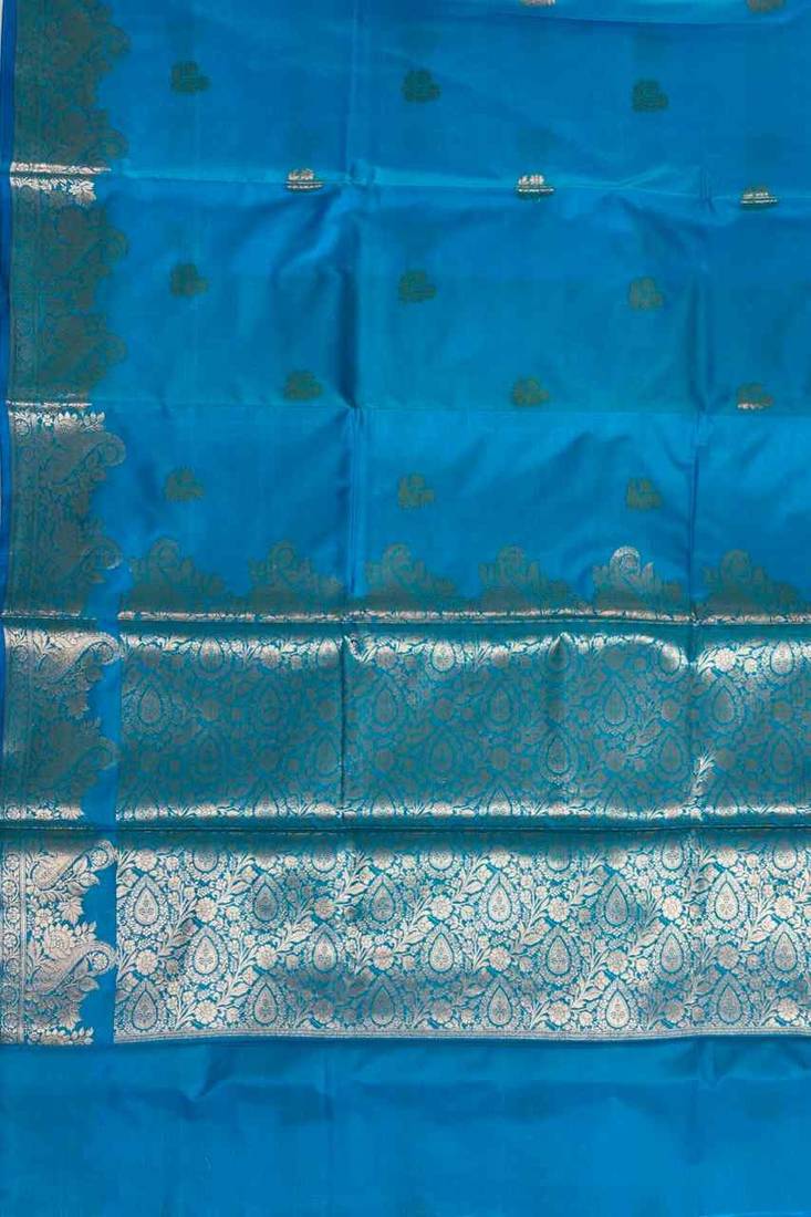 Sky blue semi silk banarasi  saree with floral zari work