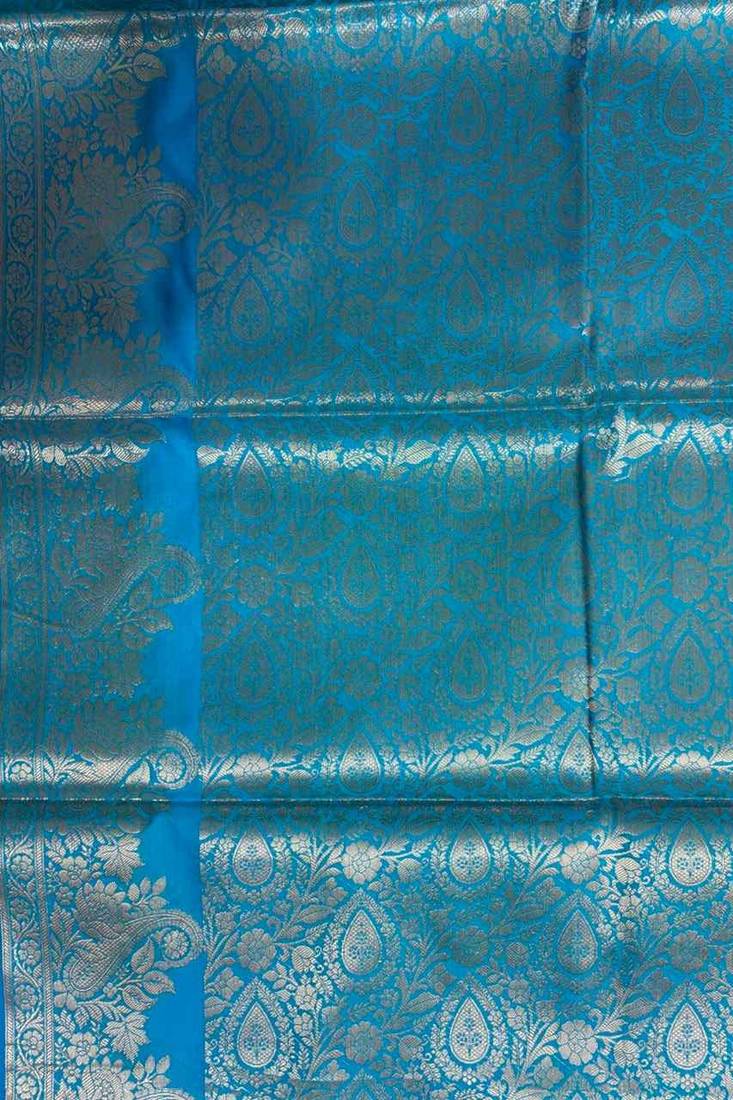 Sky blue semi silk banarasi  saree with floral zari work