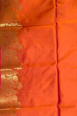 Orange semi silk banarasi  saree with floral zari leaf work 5