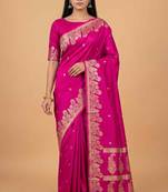 Rani pink semi silk banarasi  saree with floral zari & booti work