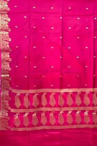 Rani pink semi silk banarasi  saree with floral zari & booti work