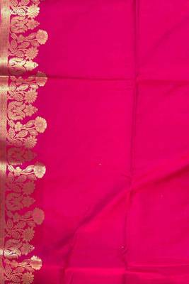 Rani pink semi silk banarasi  saree with floral zari & booti work 5