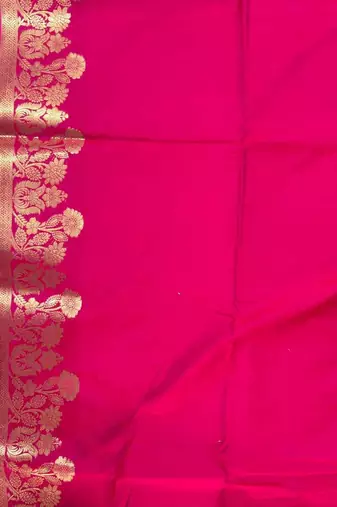 Rani pink semi silk banarasi  saree with floral zari & booti work