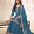 Blue embroidered unstitched salwar suit material with heavy border dupatta