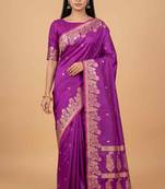 Purple semi silk banarasi  saree with floral zari & booti work