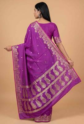 Purple semi silk banarasi  saree with floral zari & booti work 2