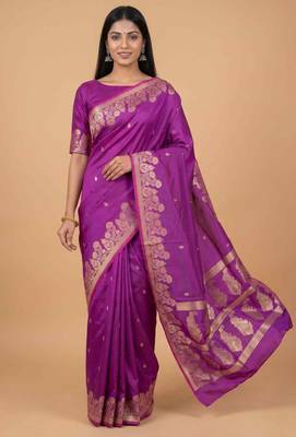 Purple semi silk banarasi  saree with floral zari & booti work 3