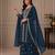Teal zari work straight kurta with bottom & scallop dupatta set