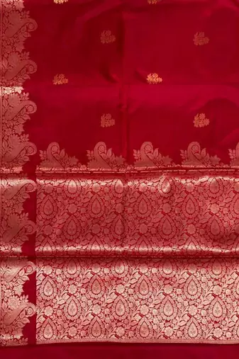 Red semi silk banarasi  saree with floral zari & booti work