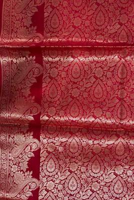 Red semi silk banarasi  saree with floral zari & booti work 5