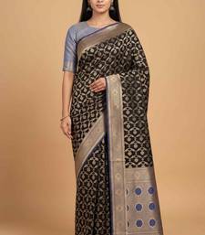 Black cotton silk banarasi  saree with floral zari jaal work