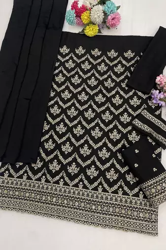 Black embroidered strappy kurti sharara set