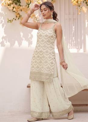 White embroidered strappy kurti sharara set 3