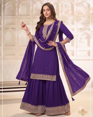 Jambli purple embroidered unstitched salwar suit material with heavy border dupatta 3