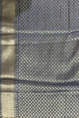 Black cotton silk banarasi  saree with floral zari jaal work 5