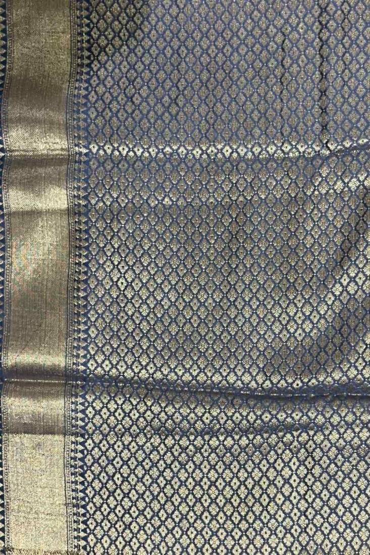 Black cotton silk banarasi  saree with floral zari jaal work