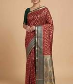 Red cotton silk banarasi  saree with floral zari jaal work